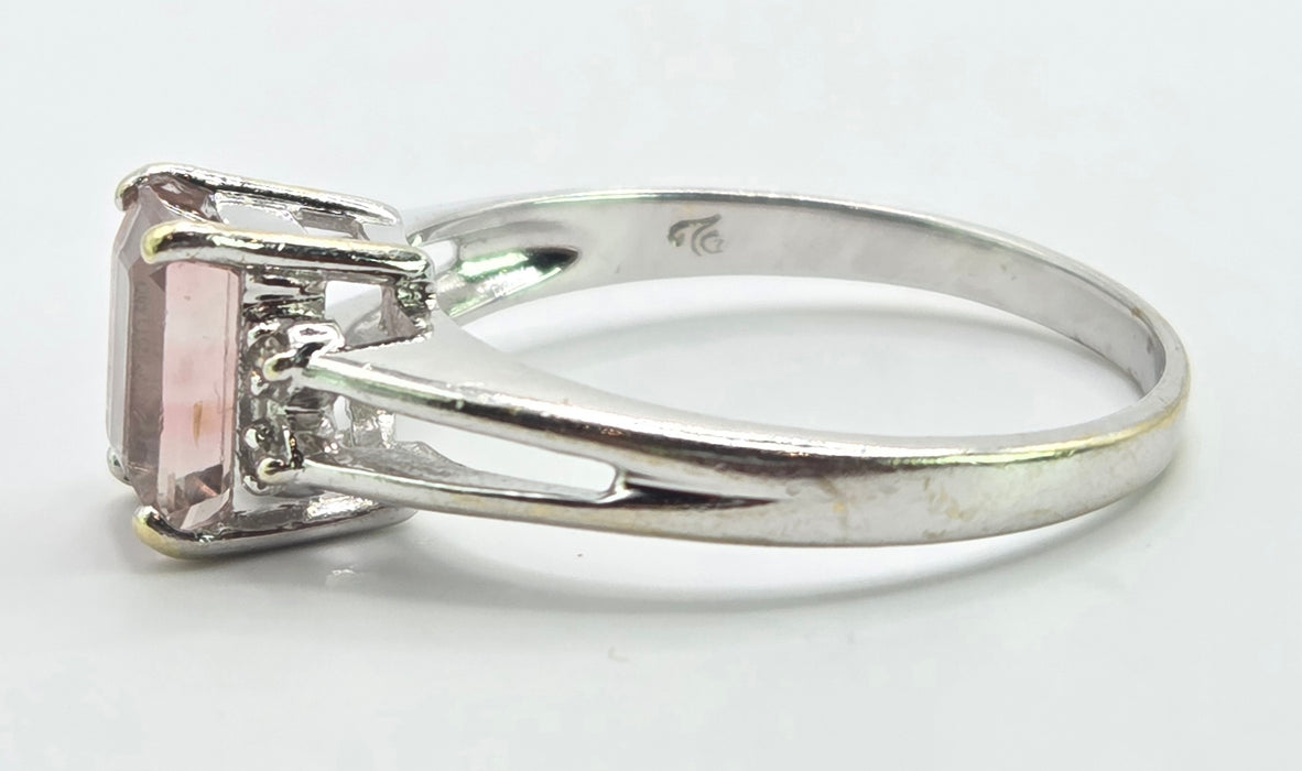 6548 Vintage: 14ct White Gold Morganite & Diamond Ring