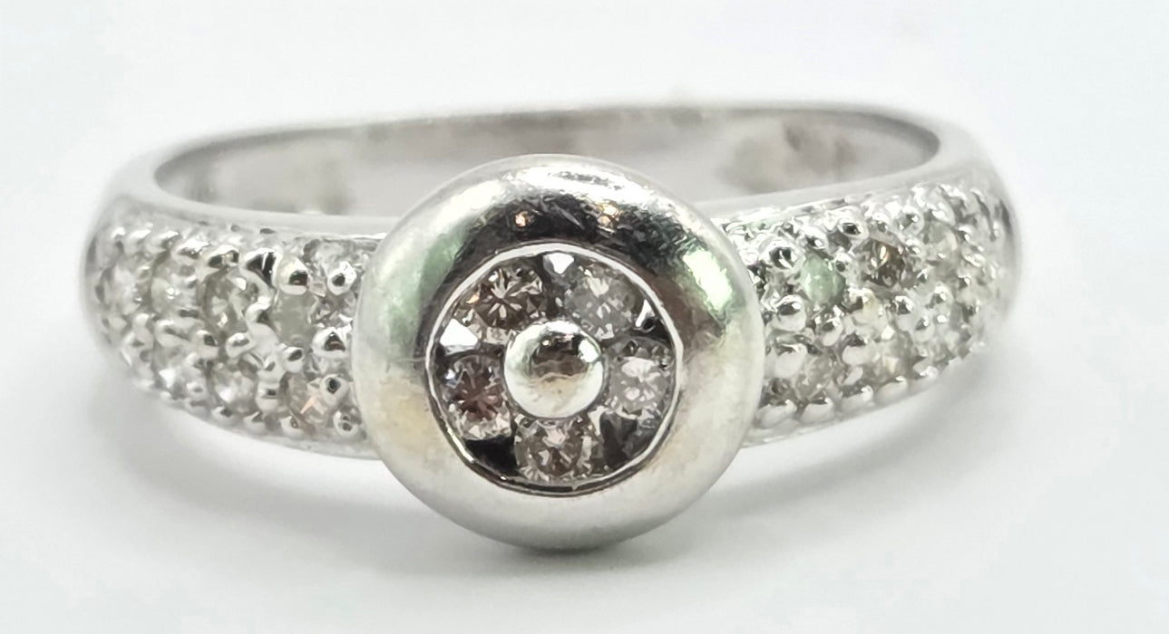 6552 Vintage: 14ct White Gold Diamond Pavé Dome Ring