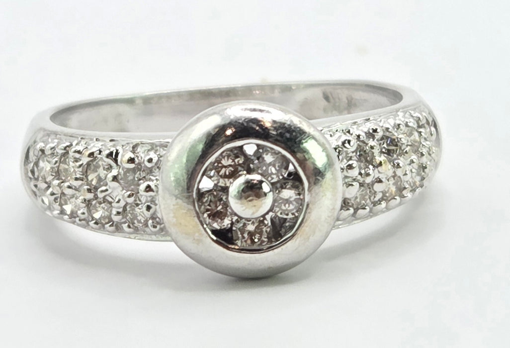 6552 Vintage: 14ct White Gold Diamond Pavé Dome Ring