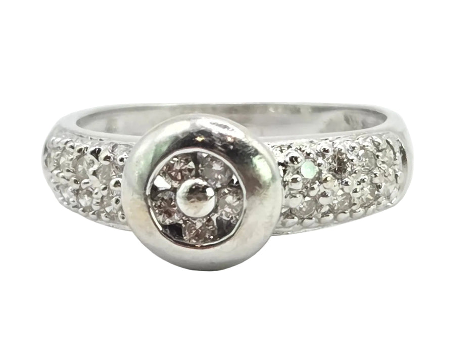 6552 Vintage: 14ct White Gold Diamond Pavé Dome Ring