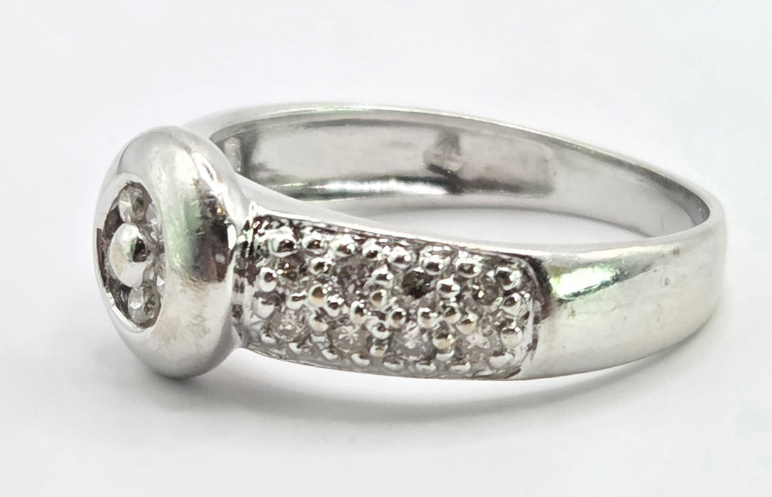 6552 Vintage: 14ct White Gold Diamond Pavé Dome Ring