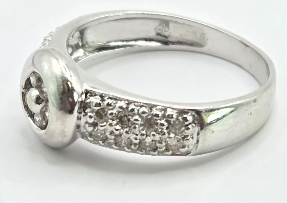 6552 Vintage: 14ct White Gold Diamond Pavé Dome Ring