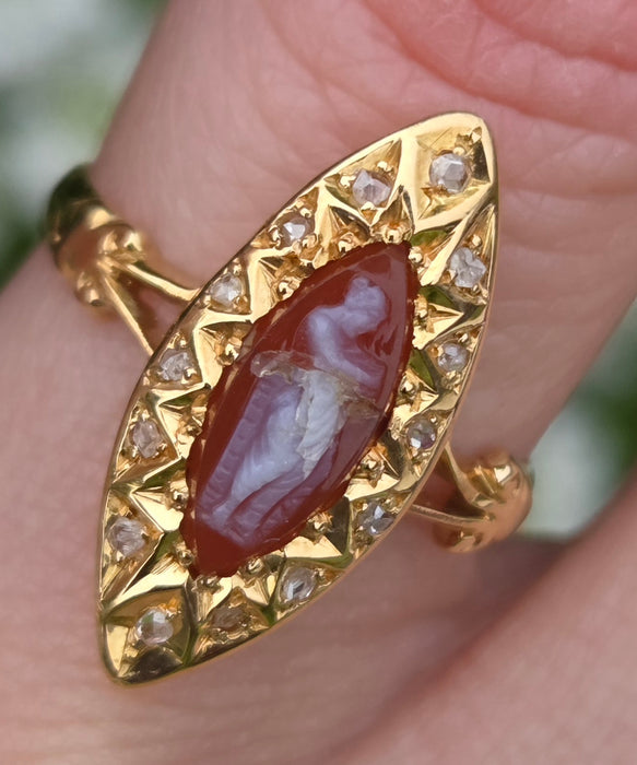 3243 Antique: 18ct Yellow Gold Carnelian & Diamond Ring — From 1903