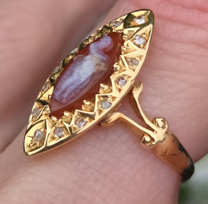 3243 Antique: 18ct Yellow Gold Carnelian & Diamond Ring — From 1903
