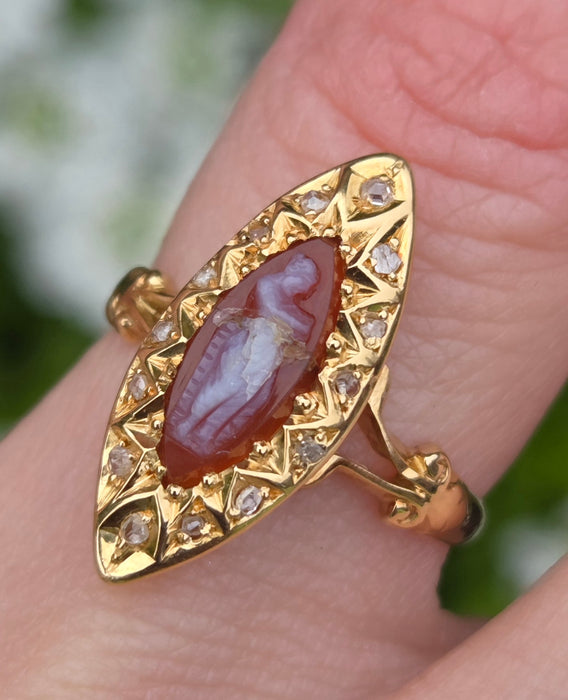 3243 Antique: 18ct Yellow Gold Carnelian & Diamond Ring — From 1903