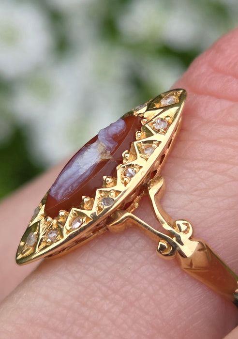 3243 Antique: 18ct Yellow Gold Carnelian & Diamond Ring — From 1903