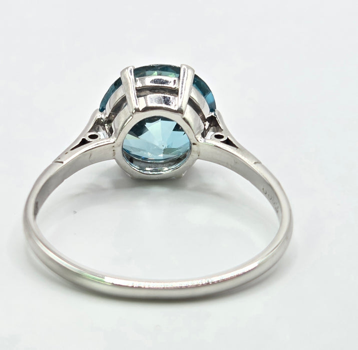 3037 Vintage: Platinum & 18ct White Gold Blue Zircon Solitaire Ring