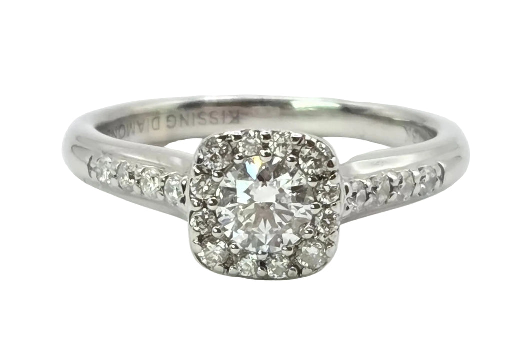 3176 Vintage: 18ct White Gold 0.55ct Natural Diamond Cushion Halo Ring — From 2011