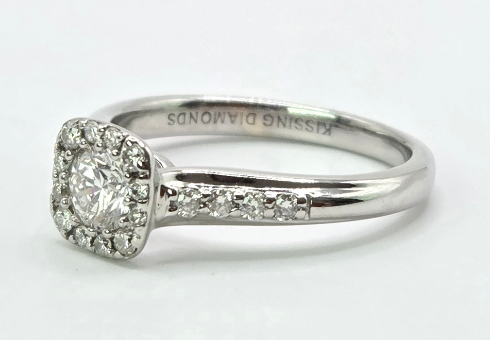 3176 Vintage: 18ct White Gold 0.55ct Natural Diamond Cushion Halo Ring — From 2011