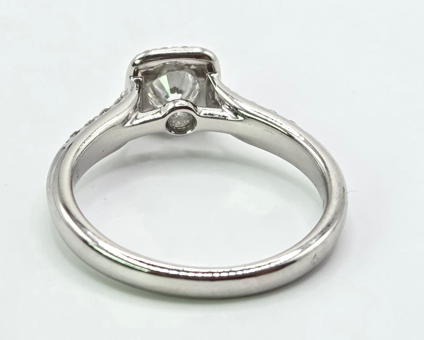 3176 Vintage: 18ct White Gold 0.55ct Natural Diamond Cushion Halo Ring — From 2011