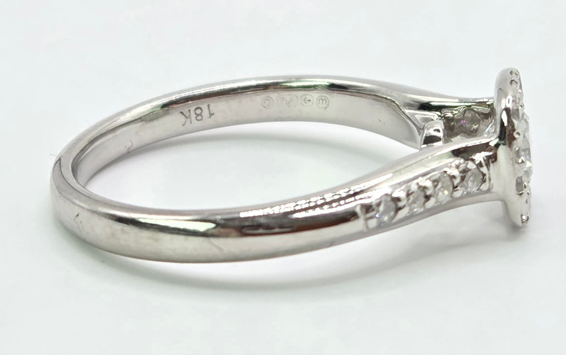 3176 Vintage: 18ct White Gold 0.55ct Natural Diamond Cushion Halo Ring — From 2011
