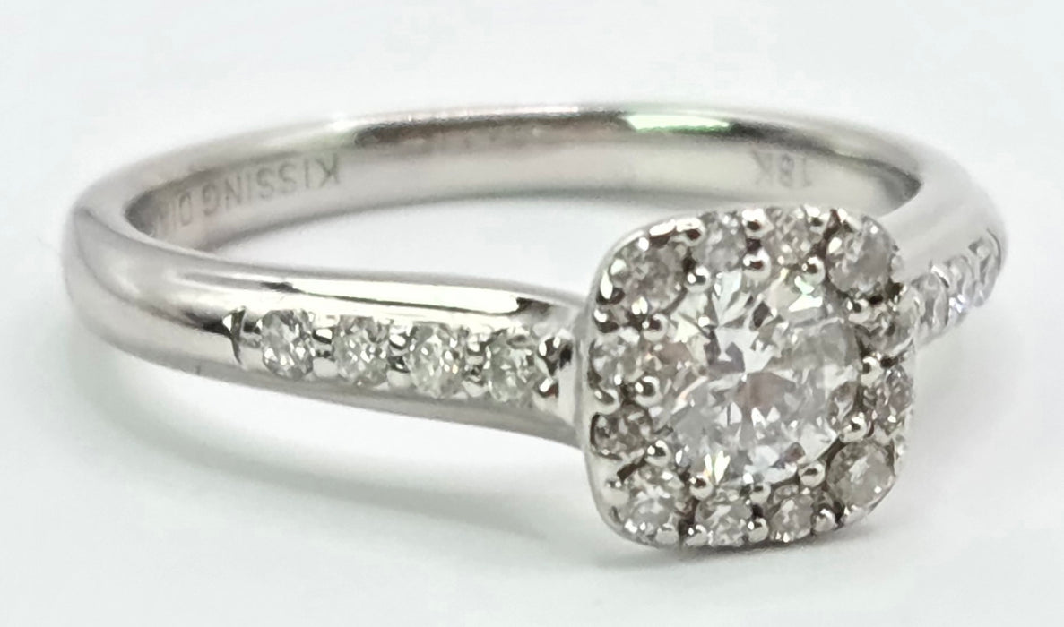 3176 Vintage: 18ct White Gold 0.55ct Natural Diamond Cushion Halo Ring — From 2011