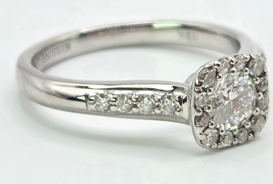 3176 Vintage: 18ct White Gold 0.55ct Natural Diamond Cushion Halo Ring — From 2011