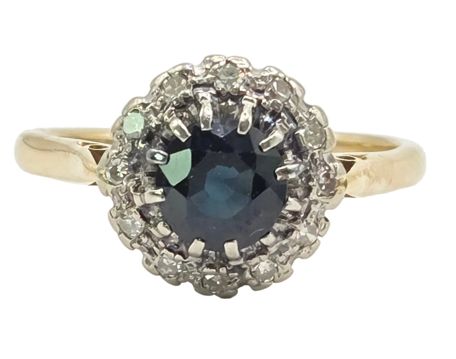 3255 Vintage: 18ct Yellow Gold Australian Sapphire & Diamond Flowerhead Cluster Ring
