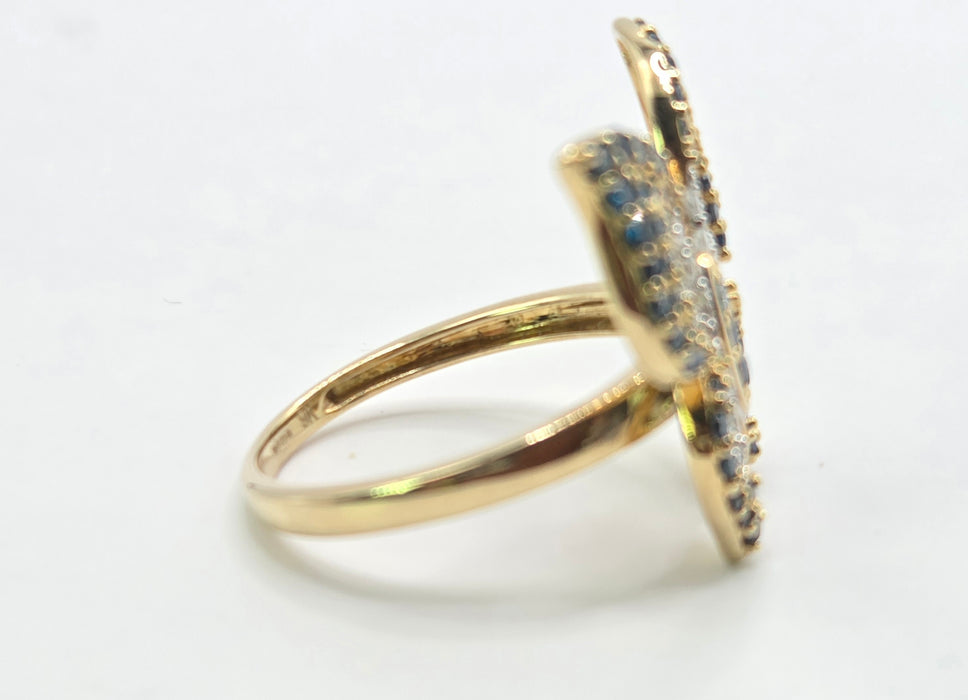 3259 Vintage: 9ct Yellow Gold Blue & White Natural Diamond Butterfly Ring