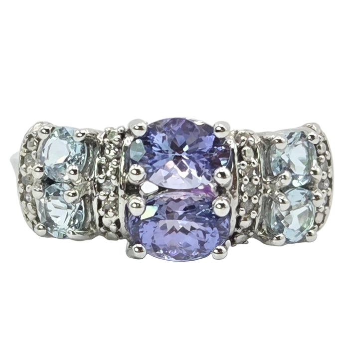 3262 Vintage: 9ct White Gold Tanzanite & Aquamarine Diamond Ring — 1.13ct