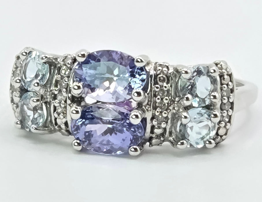 3262 Vintage: 9ct White Gold Tanzanite & Aquamarine Diamond Ring — 1.13ct