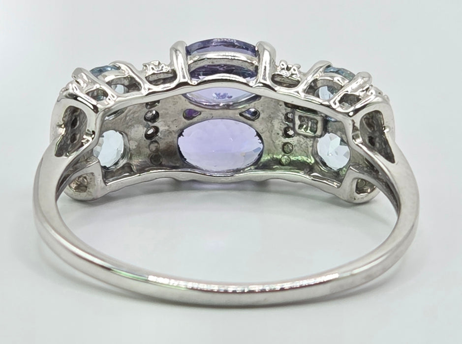 3262 Vintage: 9ct White Gold Tanzanite & Aquamarine Diamond Ring — 1.13ct