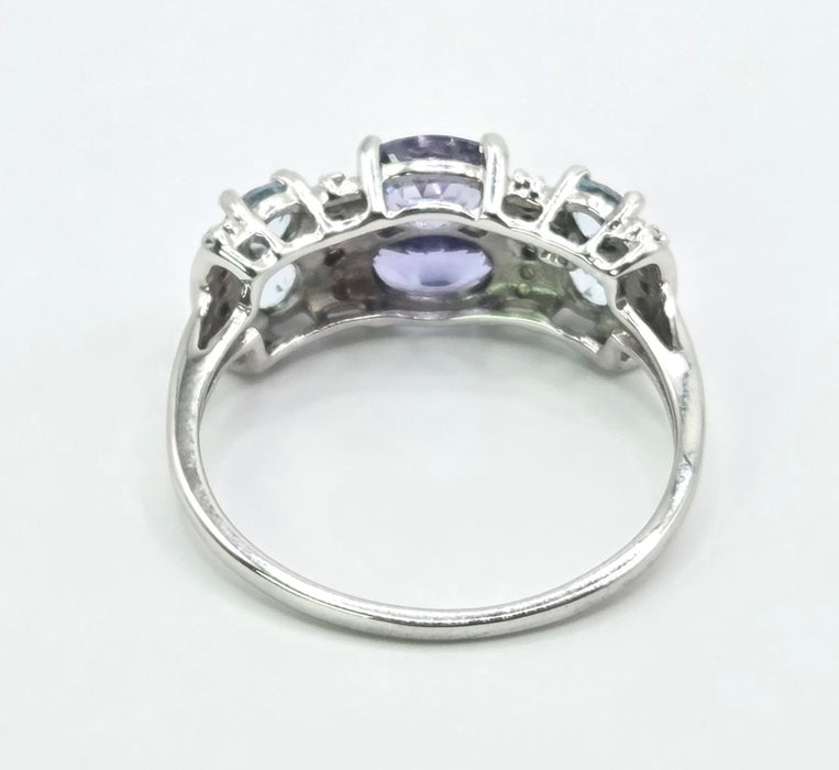 3262 Vintage: 9ct White Gold Tanzanite & Aquamarine Diamond Ring — 1.13ct