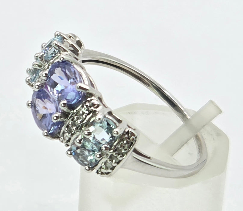 3262 Vintage: 9ct White Gold Tanzanite & Aquamarine Diamond Ring — 1.13ct