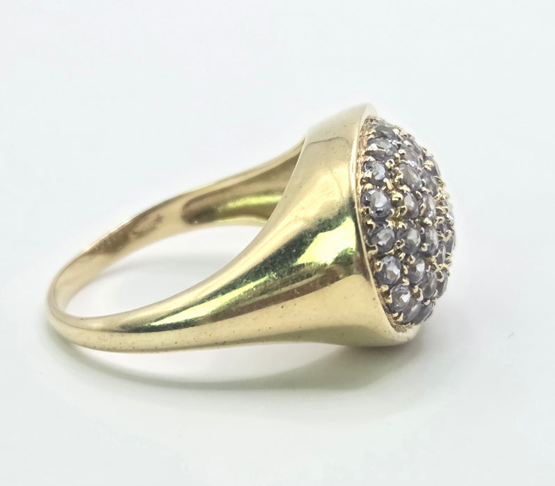 6553 Vintage: 9ct Yellow Gold Tanzanite Pavé Cocktail Ring
