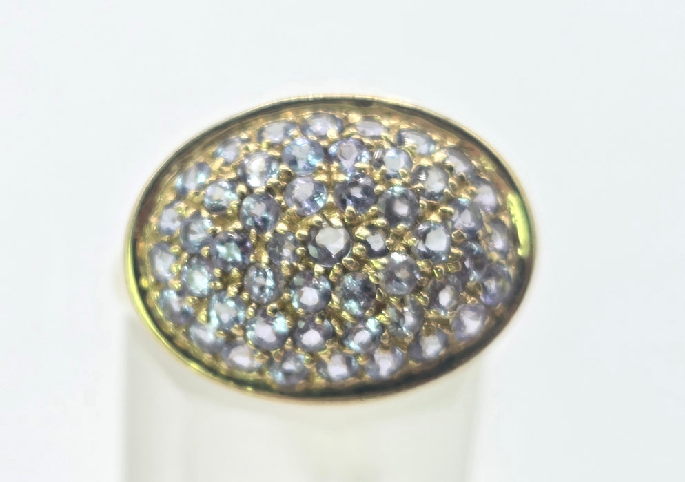 6553 Vintage: 9ct Yellow Gold Tanzanite Pavé Cocktail Ring