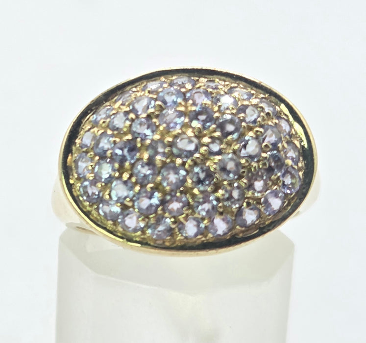 6553 Vintage: 9ct Yellow Gold Tanzanite Pavé Cocktail Ring