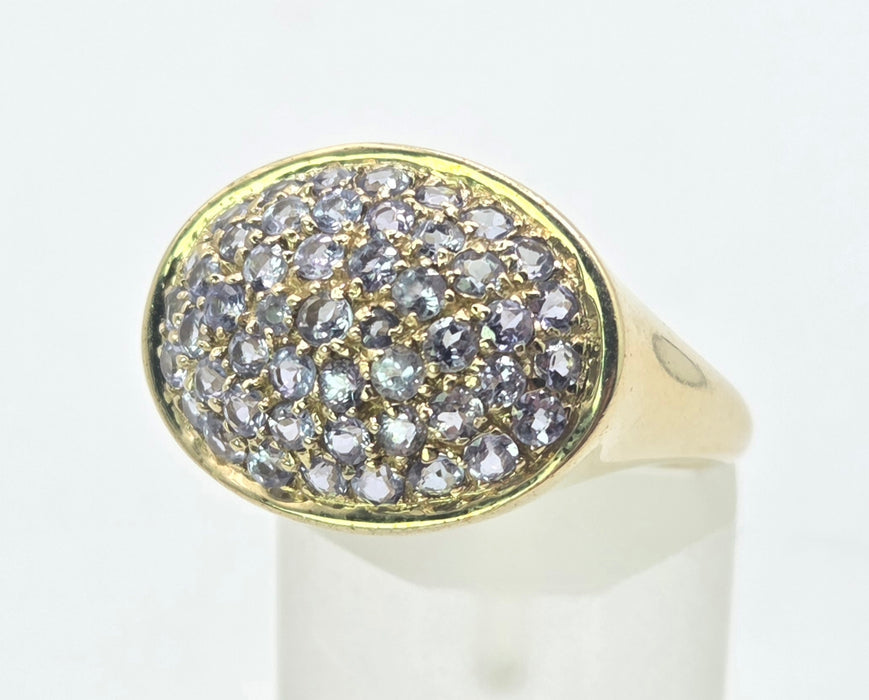 6553 Vintage: 9ct Yellow Gold Tanzanite Pavé Cocktail Ring