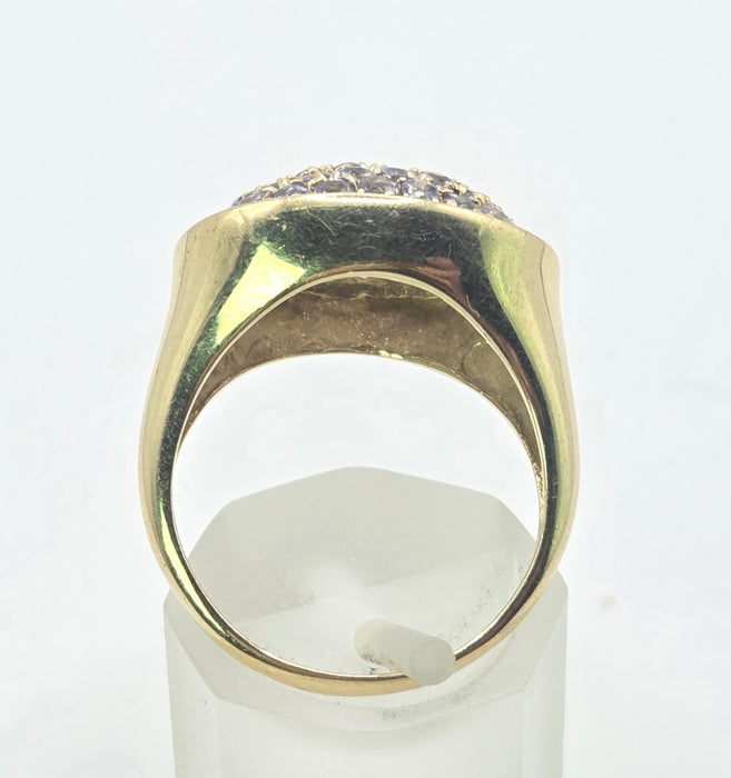 6553 Vintage: 9ct Yellow Gold Tanzanite Pavé Cocktail Ring