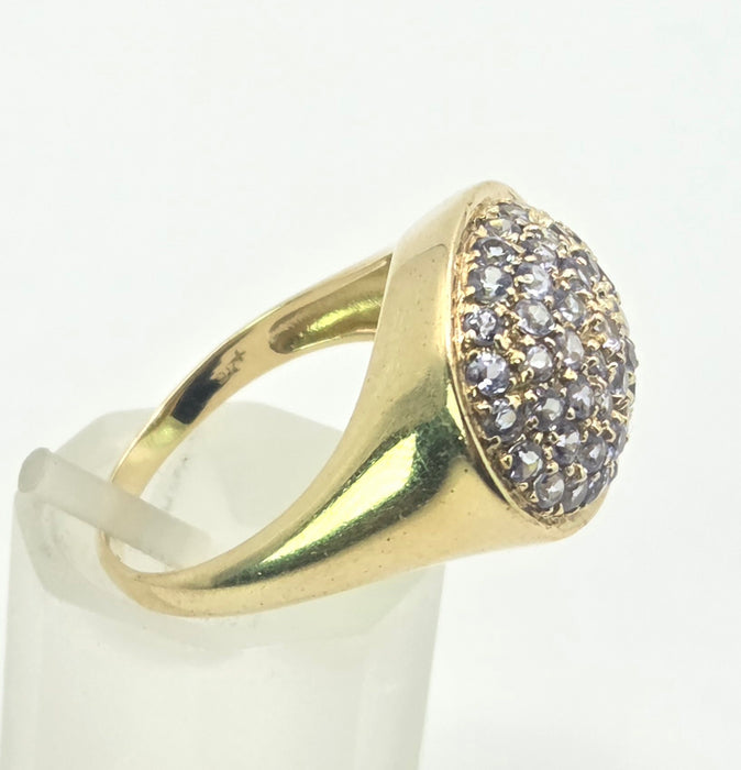 6553 Vintage: 9ct Yellow Gold Tanzanite Pavé Cocktail Ring