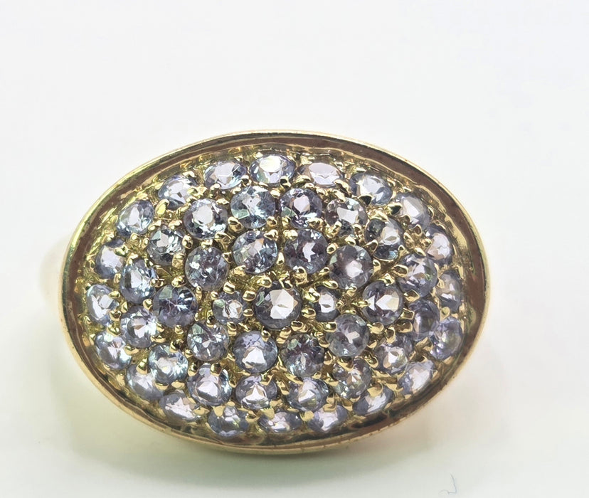 6553 Vintage: 9ct Yellow Gold Tanzanite Pavé Cocktail Ring