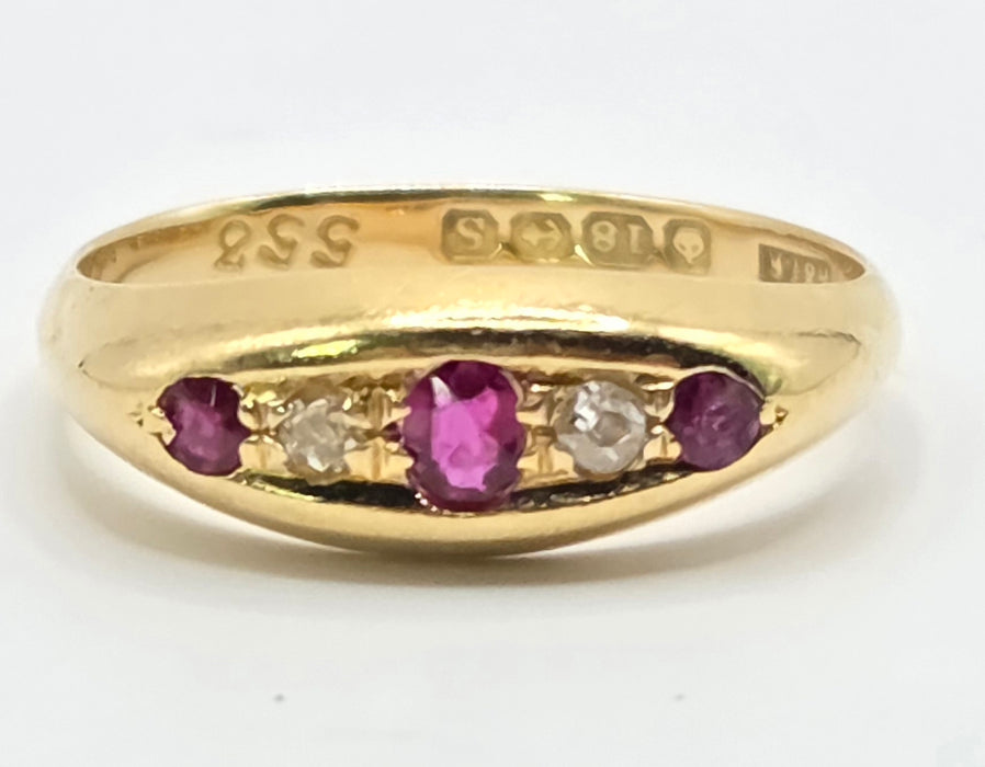 6560 Vintage: 18ct Yellow Gold Ruby & Diamond Gypsy Ring — From 1967