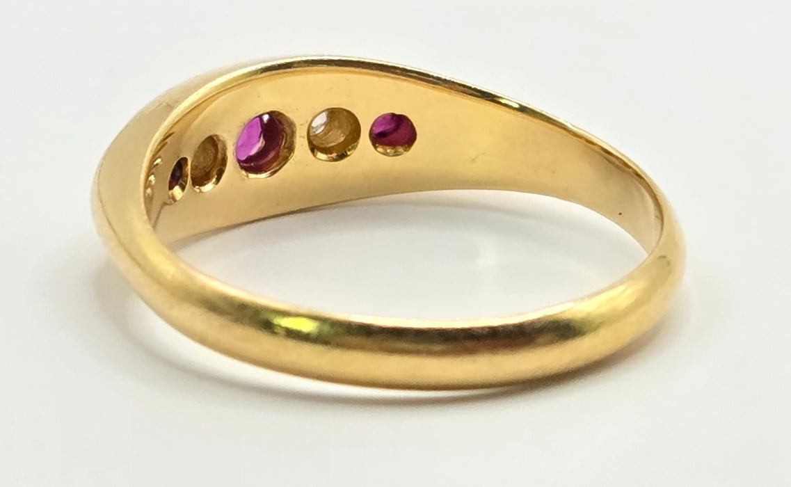 6560 Vintage: 18ct Yellow Gold Ruby & Diamond Gypsy Ring — From 1967
