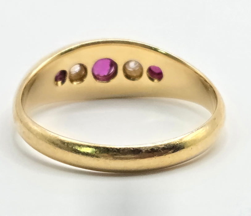 6560 Vintage: 18ct Yellow Gold Ruby & Diamond Gypsy Ring — From 1967