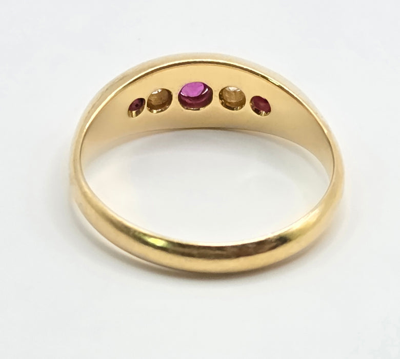 6560 Vintage: 18ct Yellow Gold Ruby & Diamond Gypsy Ring — From 1967