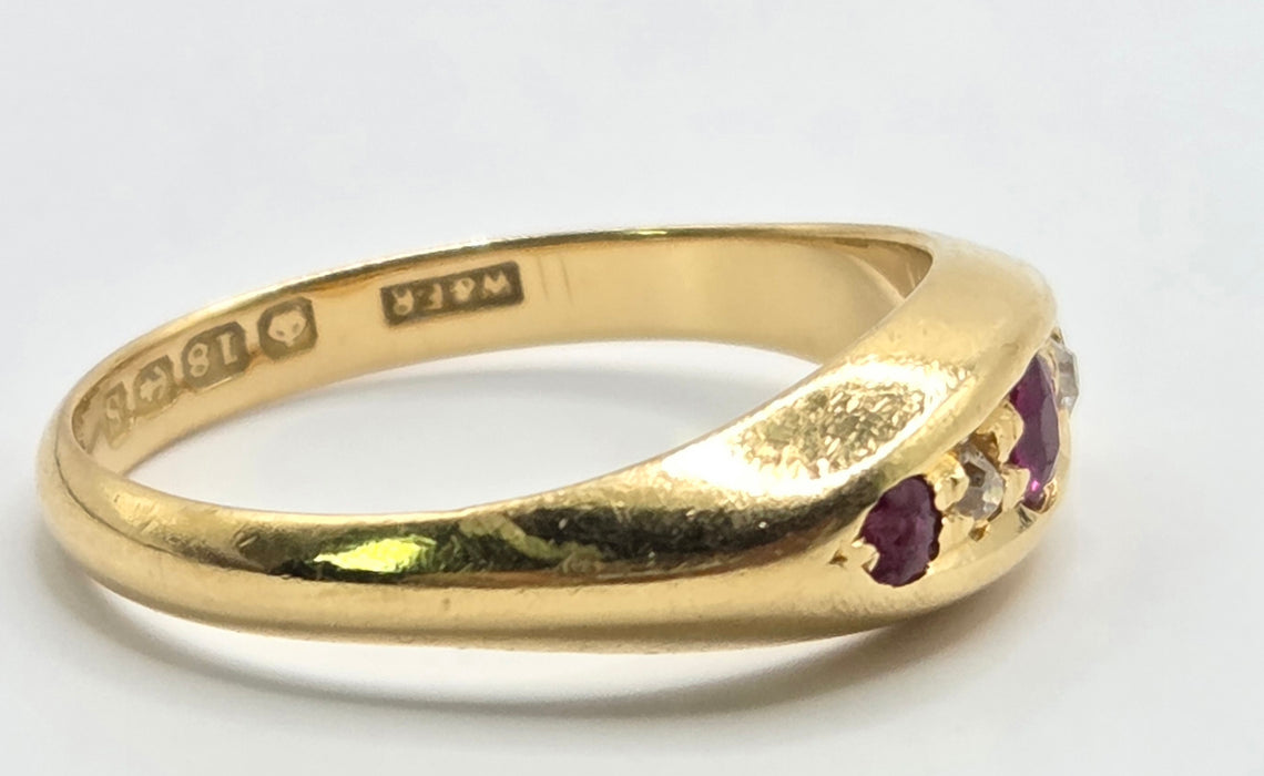 6560 Vintage: 18ct Yellow Gold Ruby & Diamond Gypsy Ring — From 1967