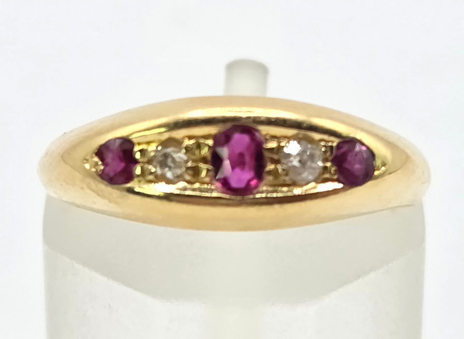 6560 Vintage: 18ct Yellow Gold Ruby & Diamond Gypsy Ring — From 1967