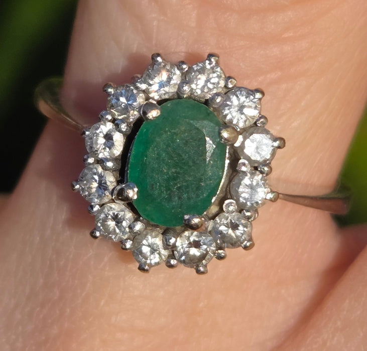 6512  Modern: 18ct White Gold Emerald & Diamond Oval Cluster Ring — From 2016