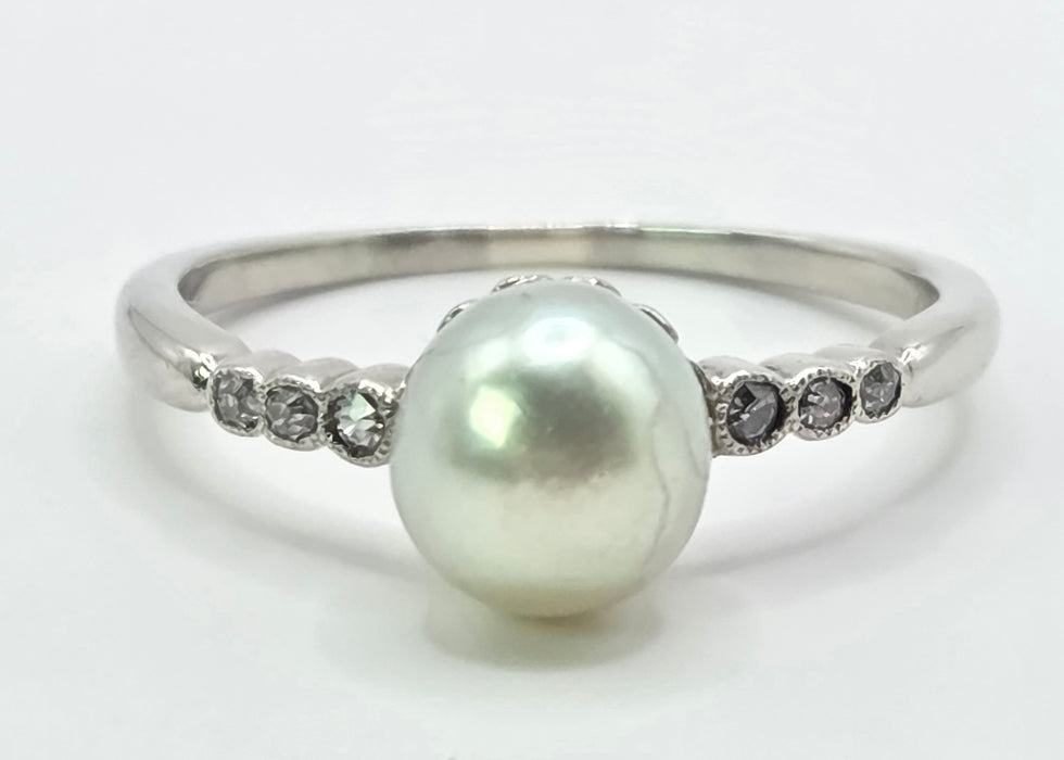 3129 Victorian: Exquisite Platinum Pearl & Diamond Ring