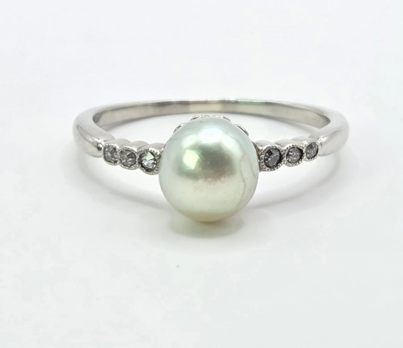 3129 Victorian: Exquisite Platinum Pearl & Diamond Ring