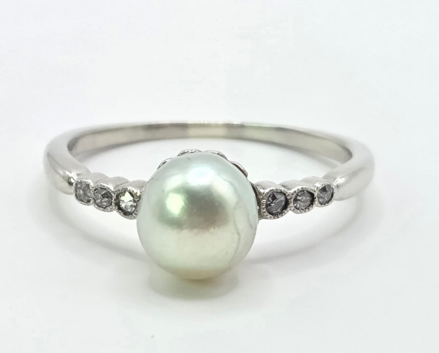 3129 Victorian: Exquisite Platinum Pearl & Diamond Ring