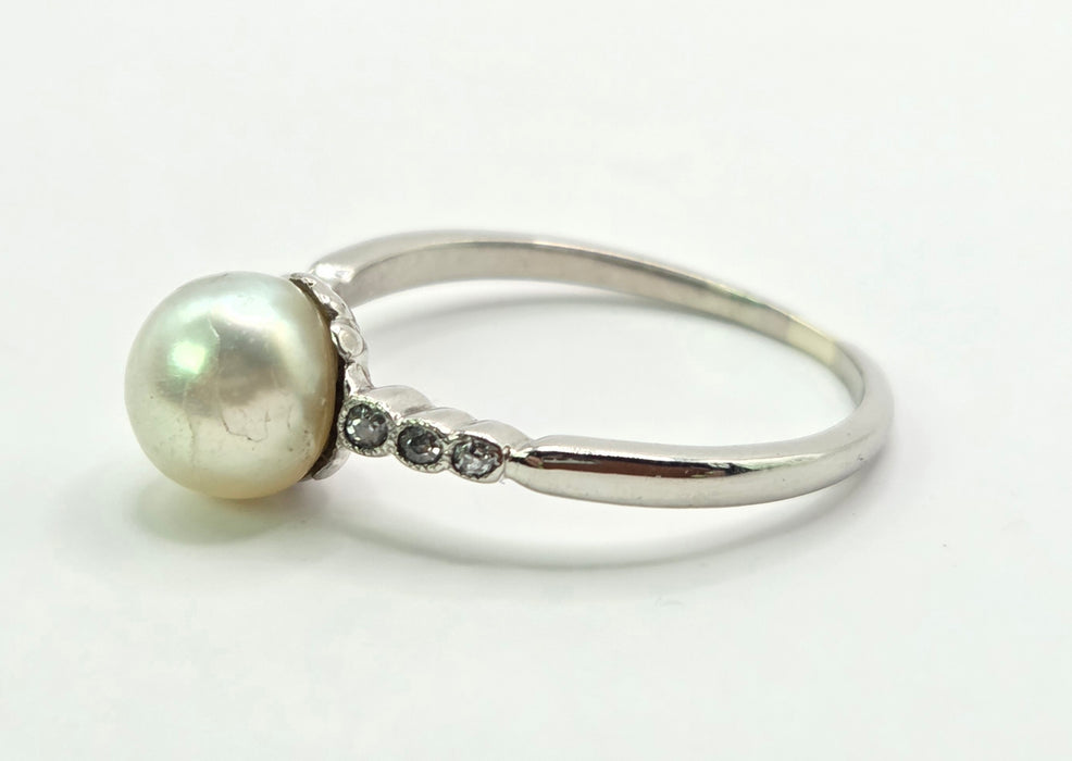 3129 Victorian: Exquisite Platinum Pearl & Diamond Ring