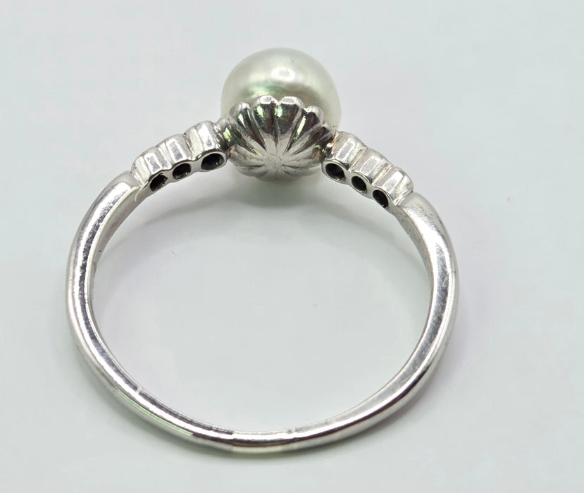 3129 Victorian: Exquisite Platinum Pearl & Diamond Ring
