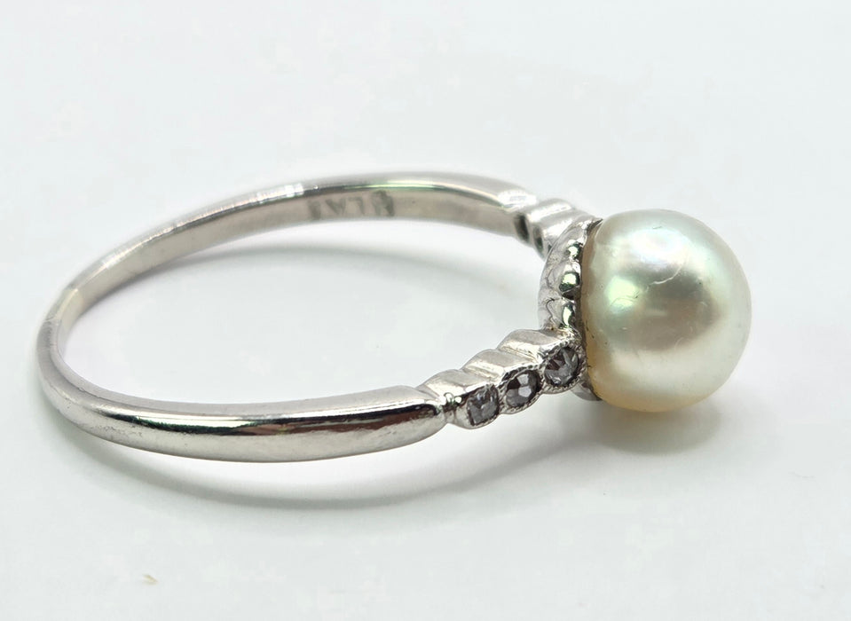 3129 Victorian: Exquisite Platinum Pearl & Diamond Ring