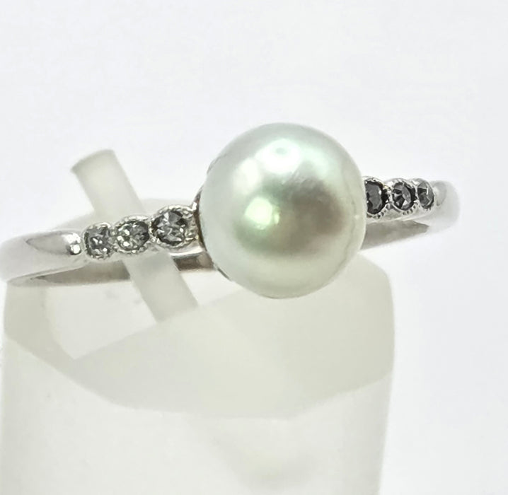 3129 Victorian: Exquisite Platinum Pearl & Diamond Ring