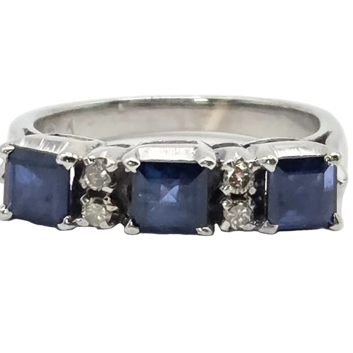 3220 Vintage: 9ct White Gold & Platinum Sapphire & Diamond Half Eternity Ring