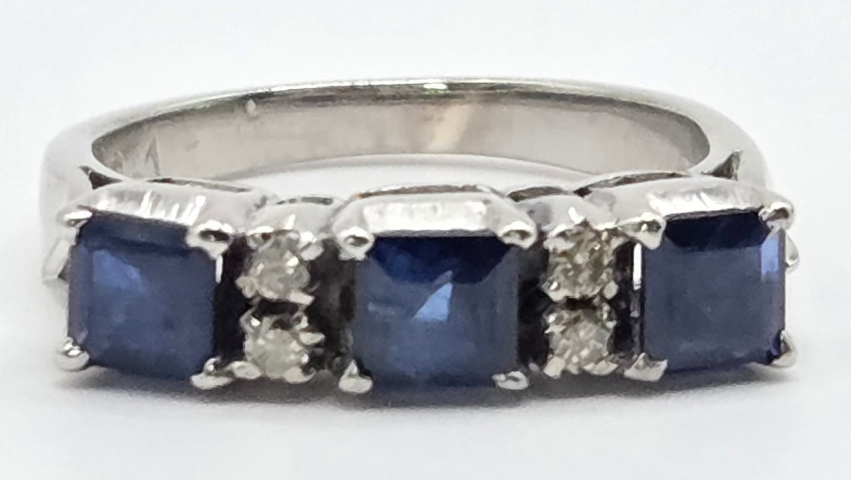 3220 Vintage: 9ct White Gold & Platinum Sapphire & Diamond Half Eternity Ring