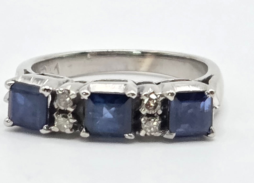 3220 Vintage: 9ct White Gold & Platinum Sapphire & Diamond Half Eternity Ring