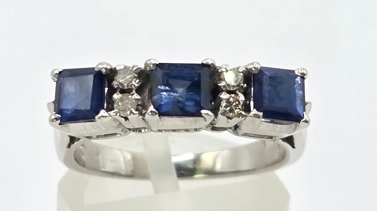 3220 Vintage: 9ct White Gold & Platinum Sapphire & Diamond Half Eternity Ring