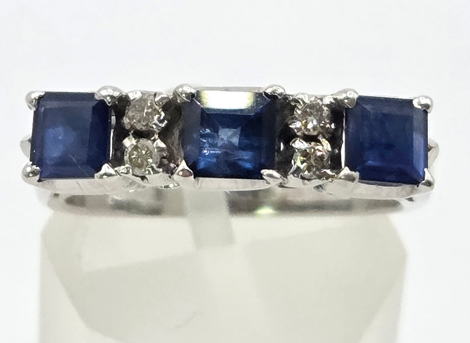 3220 Vintage: 9ct White Gold & Platinum Sapphire & Diamond Half Eternity Ring
